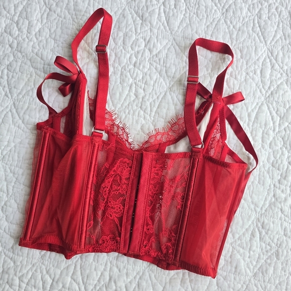 Victoria's Secret Dream Angels Heart Print Unlined Lace Up Corset Bra Top - Picture 4 of 10